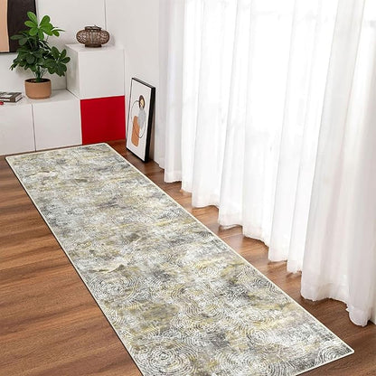 Runner Rug 2'x7' Abstract Washable Non-Slip Runners for Hallways Kitchen Entryway Laundry Room Modern Carpet Hallway Runner Mustard