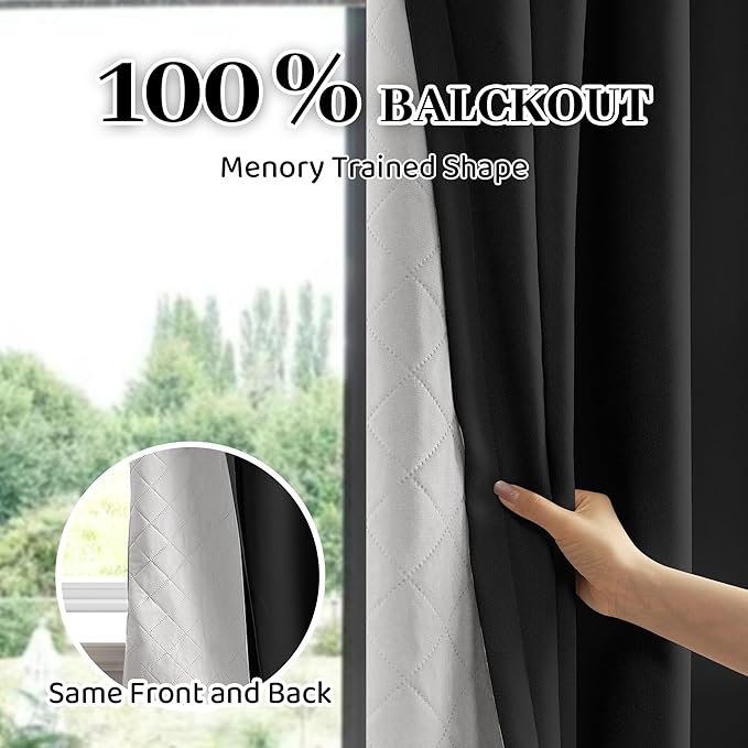 Soundproof 100% Blackout Curtains 80 inches, 3 Layers Thermal Insulated Back Tab Drapes for Door Window Nursery Divider Living Room, with Pin Hooks Black 50x80 Inch 1 Panel