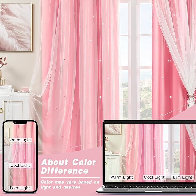 XiDi Curtains for Bedroom Decor Pink52/84/1