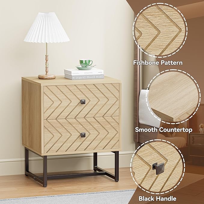 Modern Nightstand Set of 2,Morden Night Stand with 2 Drawers,End Tables with Storage,Bedside Tables for Bedroom,Oak