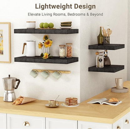 Vivelove 24 Inches Floating Shelves Wall Mounted, 10" Deep Wall Shelves for Bedroom, Bathroom, Living Room, Kitchen, Office, Home Decor, Modern Shelf, Set of 2, Black, 24x10.2x1.5
