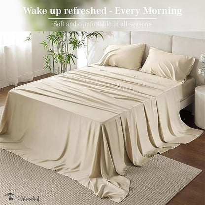 URBANHUT 800 Thread Count 100% Cotton Full Size Sheets, Luxury 4 Piece Full Bedsheets, Hotel Sheets Sateen Finish - Better Than Egyptian, 16" Elasticized Deep Pocket - Ivory