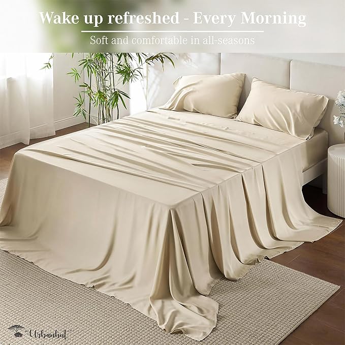 URBANHUT 800 Thread Count 100% Cotton King Size Sheets, Luxury 4 Piece King Bedsheets, Hotel Sheets Sateen Finish - Better Than Egyptian, 16" Elasticized Deep Pocket - Ivory