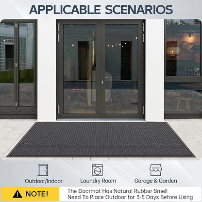 Amyracel Front Door Mat Outdoor Indoor Entrance, 24"x48" All Season Weather Outside Door Mat, Heavy Duty Rubber Backing Doormat for Entryway, Floor Inside Back Door Mats Washable