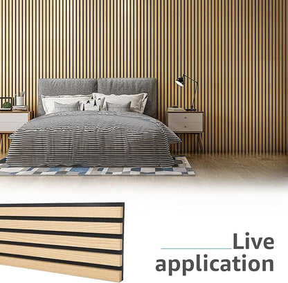Art3d 4pcs-107 x 8in Slat Acoustic Panel for Wall and Ceiling, 3D Fluted Sound Absorbing Panel with Wood Finish, Oak
