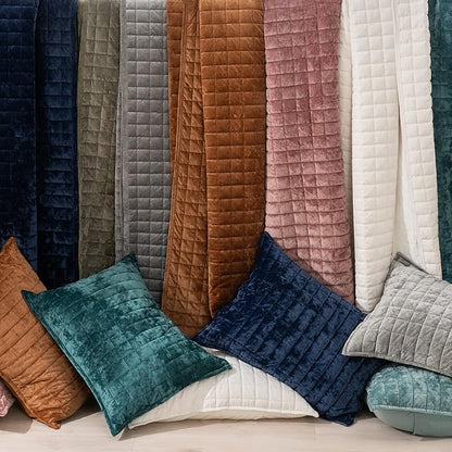 RECYCO Luxury Velvet Quilt Set Full Queen Size Bedding Sets, Ultra Soft Velvet Comforter Set, Lightweight Oversized Bedspread Quilted Coverlet for All Season, with 2 Pillow Shams, Rusty Burnt Orange