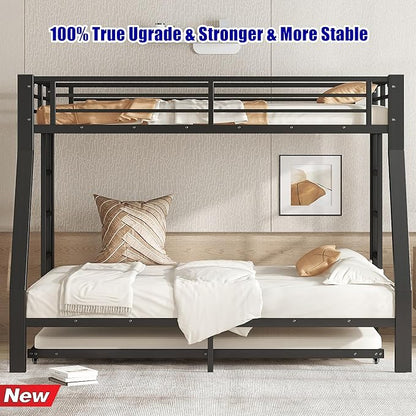 SIGONE Stronger & Safer Heavy Duty Twin Over Full Bunk Bed with Twin Trundle for Adults Teens, Thickened More Stable Metal Bunkbed Frame (Greater Weight Capacity)