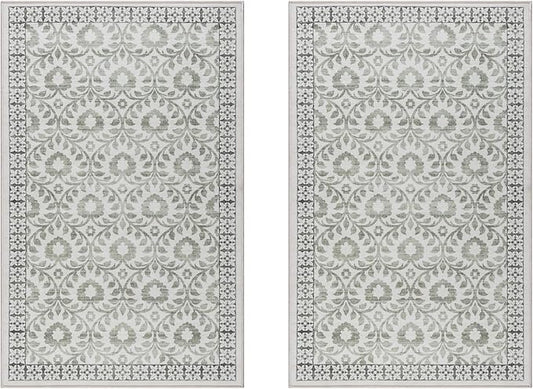 Gertmenian Indoor Boho Accent Rug - 2x4 Extra Small (2-Pack), Non Slip, Super Strong, Ideal for High Traffic Areas in Bedroom, Office, Kitchen - Esme, Sage, 24572