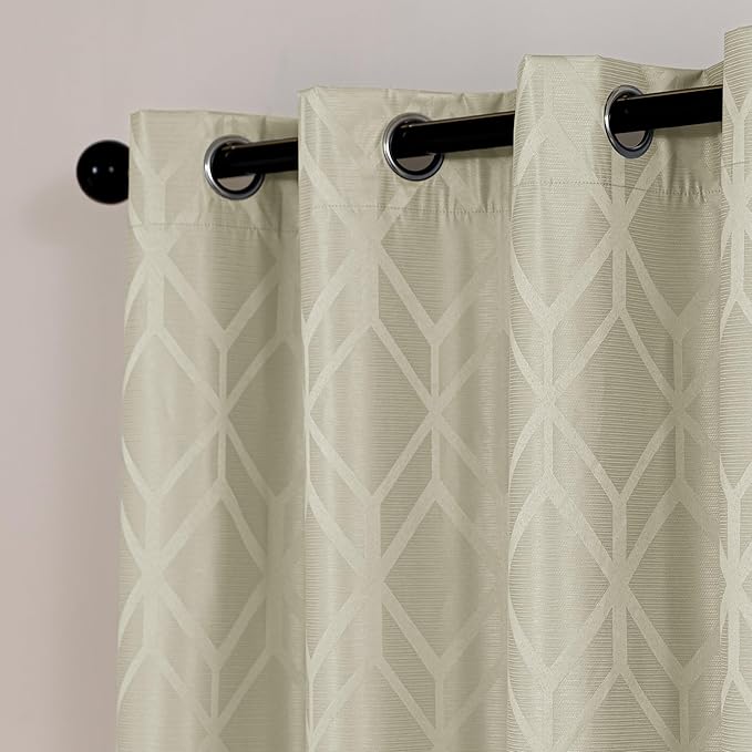 Amazon Basics Jacquard 2-Piece 100% Blackout Curtains, Living Room and Bedroom Drapes, Thermal Insulated Window Treatment, 42"x63", Beige