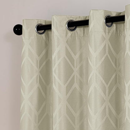 Amazon Basics Jacquard 2-Piece 100% Blackout Curtains, Living Room and Bedroom Drapes, Thermal Insulated Window Treatment, 42"x72", Beige