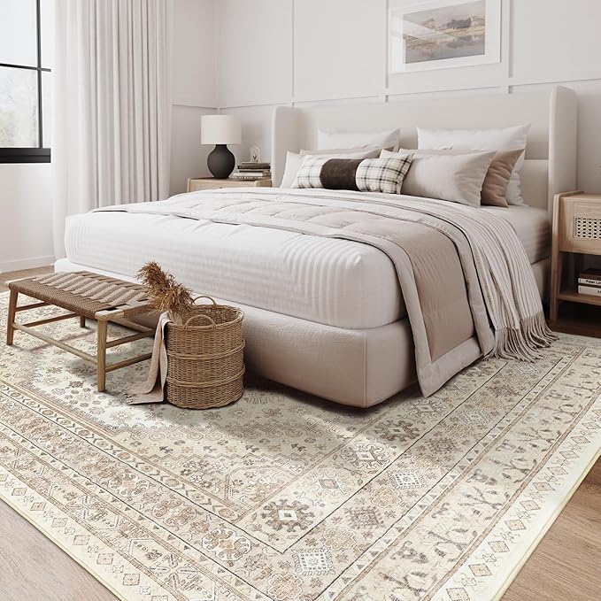 zesthome 8x10 Area Rugs for Living Room,Non-Slip Backing Washable Rugs,Vintage Large Area Rug，Stain Resistant Home Decor Rug