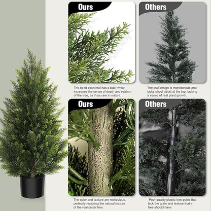 Outdoor Artificial Cedar Topiary Tree, Faux Evergreen Shrubs for Front Porch Decor, Lifelike Fake Bushes Plants for Home Living Room Front Door Decor (2, 3ft)