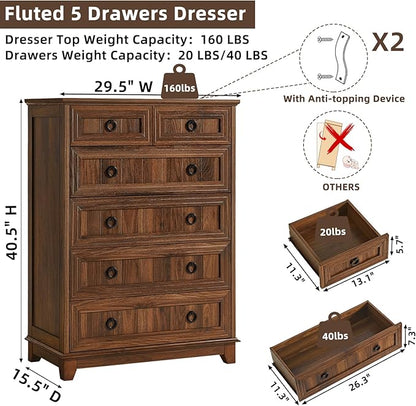 Farmhouse 6 Drawer Dresser for Bedroom, 41" Tall Small Dressers & Chest of Drawers, Rustic Wood Dresser with Metal Handle, Storage Organizer Closet for Living Room, Hallway, Entryway