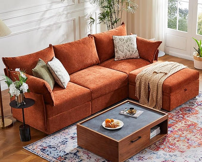 ABCASA Oversized Loveseat Sofa, Modern Modular Sectional Couch Terracotta Orange Fluffy Chenille Mid Century 2-Seat 24.5" Deep Seat for Apartment, Living Room, Bedroom