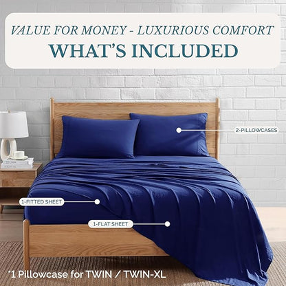 Casa Platino Twin XL Pre Washed Twin XL Sheet Set - Ultra Soft & Breathable Bed Sheets, Brushed Microfiber, Fade Resistant, Twin XL Size Bed Sheet Set with Deep Pockets - Navy Blue