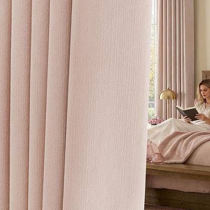 jinchan Chenille Blackout Curtains 84 Inches Long 2 Panels Light Pink Thermal Insulated Curtains for Bedroom Living Room Triple Weave Noise Reducing Nursery Drapes Back Tab Girls Room Curtains 50x84