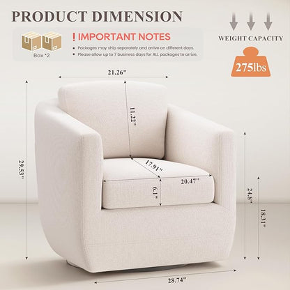 360° Swivel Accent Chair Set of 2 with Pillow - Comfy Living Room Armchair No-Sag Foam & Sturdy Metal Base, Fully Assembled Swivel Accent Single Sofa for Bedroom Living Room, Office, Beige