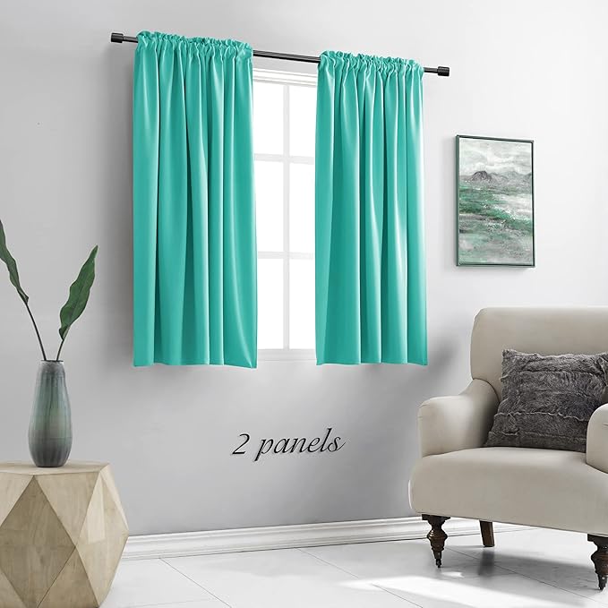 DONREN Turquoise Blackout Curtains - Room Darkening Thermal Insulated Living Room Window Curtain Panels Drapes (42 x 45 Inches Long,Set of 2)