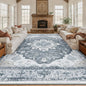 Area Rugs 10'x12' Washable Non-Slip, Floral Vintage Distress Print Pattern Medallion Carpet for Living Room Bedroom Dining Room, Light Gray Grey White