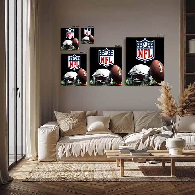 B.B.F MAKE American Football Canvas Wall Art Super Champions Bowl Poster Rugby Oil Painting Canvas Wall Decor Sports Picture Boys Gift Modern Bedroom Living Room Dorm Home Decoration, Framed 11x14inch