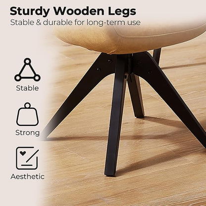 Zouron Mid Century Modern Accent Chair with Black Oak Wood Legs, Upholstered Swivel Chair No Wheels, Side Accent Armchair Vanity Chair for Small Space Home Office Living Room Bedroom, Yellow Brown
