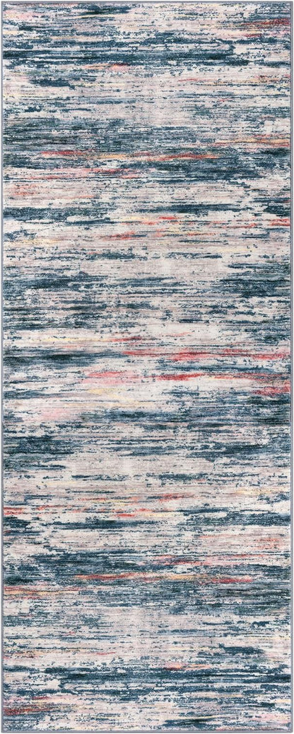 2x5 Modern Abstract Runner Rug for Hallway, Teal Blue Peach Gray Multi Super Soft Hallways Decor Kitchen Rugs with Non-Slip, Non-Shedding Washable Rug for Entryway Bedroom Laundry Indoor