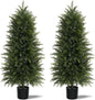 5FT Artificial Cedar Trees Set of 2, Realistic Faux Evergreen Topiary Bushes Plants, Outdoor Potted Fake Cypress Shrubs for Front Porch Garden Home Living Room Decor