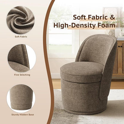 Swivel Accent Chair, 360° Swivel Chair with Hidden Storage, Vanity Chairs, Modern Small Barrel Swivel Armchair for Living Room/Bedroom, Brown