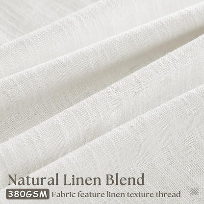 Beige White Pinch Pleated Linen Curtains 92 Inches Long 2 Panels for Living Room Bedroom Memory Training Shaped Semi Sheer Pleat Drapes with Hooks Rings Light Filtering Window Curtain 40x92