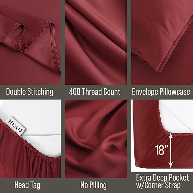 Bella Coterie Luxury Bamboo Viscose Twin XL Size Sheet Set | 100% Organically Grown | Ultra Soft | Cooling for Hot Sleepers | 18" Deep Pocket [Merlot]