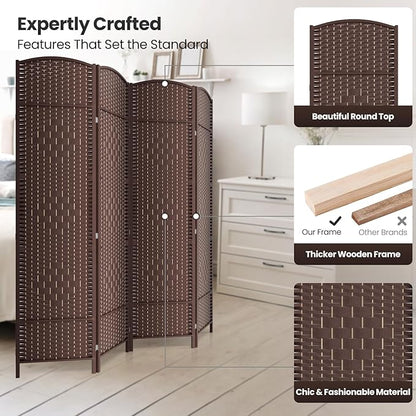 4 Panel Room Divider,6Ft Folding Privacy Screen,Tall - Extra Wide Foldable Panel Partition Wall Divider with Diamond Double-Weaved Hand-Woven Design Room Screen Divider