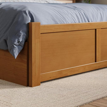 AFI Concord Full Solid Wood Platform Bed with Footboard & Twin Trundle in Light Toffee