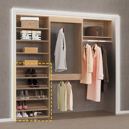Shoe Shelf Short Tower Closet Unit, Modular Closet System, Wood Closet System Organizer with Storage for Walk In Closets, Clothing Rack for Hanging Clothes, Bedroom, Wood, 19.5"W