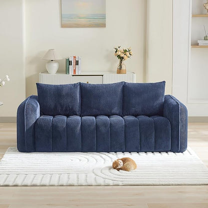83'' Boneless Corduroy Sofa, Oversized 3 Seater Deep Seat Couch with Rounded Armrest, Modern Upholstered Cloud Sofa for Living Room, No Assembly, Navy