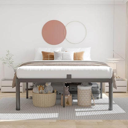 ROIL 20 Inch Full Size Bed Frame with Rounded Corner and Headboard Hole Mattress Retainers 3500LBS Metal Heavy Duty Steel Slats No Box Spring Needed Platform Noise-Free Easy Assembly