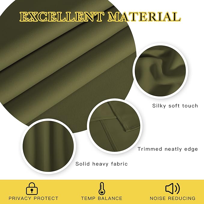 NICETOWN Blackout Curtain for Girls Room - Thermal Insulated Solid Grommet Room Darkening Curtain/Panel/Drape for Bedroom (Olive Green, Single Panel, 52 by 72-inch)