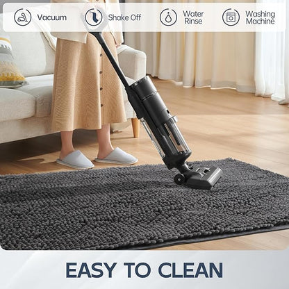 Dog Door Mat for Muddy Paws, 48" x 30" Chenille Absorbent Front Door Mat Inside, Large Runner Mud Mat for Dogs, Trap Dirt Washable Non Slip Outdoor Indoor Entrance Doormats, Grey