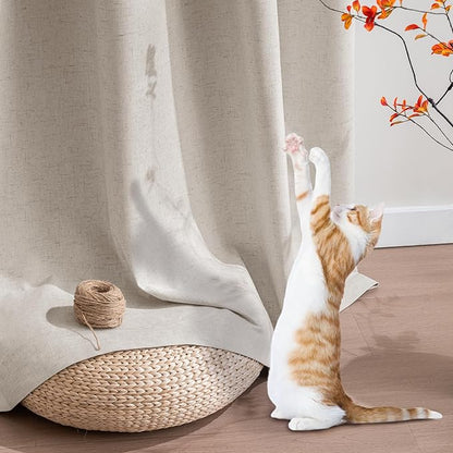 PrinceDeco 100% Blackout Linen Curtains 96 Inch Long Nature Burlap Fabric Black Out Curtains for Nursery,Heat & Light Blocking 2 Panels Set Grommet Window Drapes,Heathered Linen