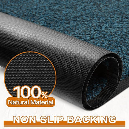 Mibao Front Door Mat, Dirt Trapper Welcome Mat for Outdoor Indoor, Non-Slip Waterproof Doormat, Durable Machine Washable Low Profile Entry Rug for Back Door Outside Patio Porch, 48" x 24", Blue