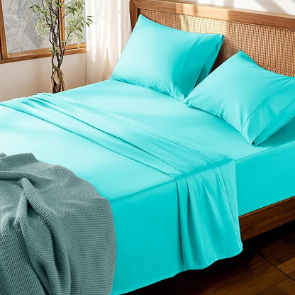 LBRO2M 100% Cotton Sheets Set Deep Pocket 19", 1000 Thread Count King Size 4 Piece Bed Sheet Sets Soft Comfortable Bedding All Season (King, Lake Green)