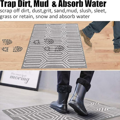 Indoor Doormat 32"x 48", Absorbent Front Back Door Mat, Rubber Backing Non Slip Floor Mats Inside Mud Dirt Trapper Outside Entrance Door Rug Carpet, Machine Washable Low Profile-Grey Time Cloister