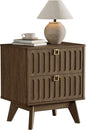 SICOTAS Modern Fluted Nightstand with 2 Drawers, 21" Wide Wood Bedside Table with Gold Handle, Mid-Century End Table for Bedroom, Apartment