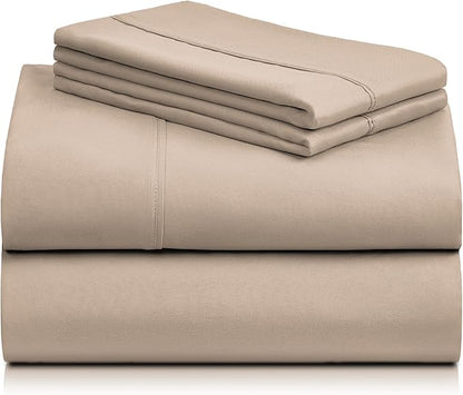 LuxClub 4 PC Full Sheet Set, Deep Pockets Wrinkle Free Cooling Bed Sheets Hotel Bedding for Women, Men, Kids & Teens, Includes 1 Fitted Sheet, 1 Flat Sheet and 2 Pillowcases-Soft Light Khaki