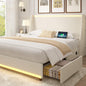 VECELO Queen Size Bed Frame with Storage Drawers, Upholstered Platform Bedframe with Wingback Headboard, No Box Spring Needed, Beige
