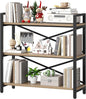 Homeiju 3 Tier Bookshelf 31.49" Width, Wood and Metal Etagere Bookcase, Vintage Farmhouse Modern Wooden Big Book Shelf for Home Living Room Bedroom Office Storage(Light Coffee)