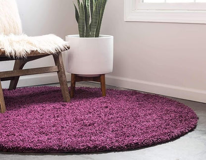 Unique Loom Solid Shag Collection Area Rug (8' Round, Eggplant Purple)