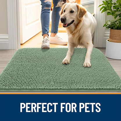 OLANLY Dog Door Mat for Muddy Paws 47x32, Absorbs Moisture and Dirt, Absorbent Non-Slip Washable Doormat, Quick Dry Chenille Mud Mat, Entry Indoor Entryway Carpet for Inside Floor, Olive Green