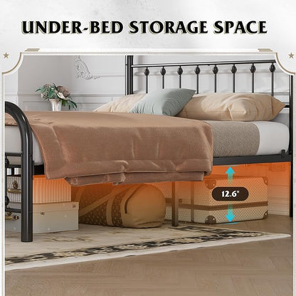 WLIVE Metal Platform Bed Frame, Full Size Bed Frame with Headboard, Bed Frames with LED Lights and Charging Station, 1500LBS Mattress Foundation, Under Bed Storage, No Box Spring Needed, Black
