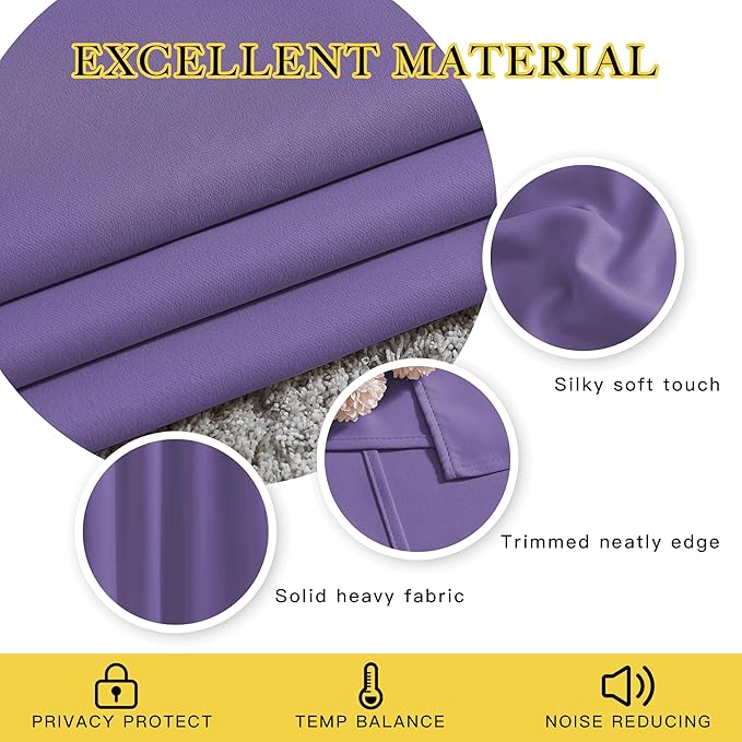 NICETOWN Living Room Blackout Curtains - Window Treatment Thermal Insulated Solid Grommet Blackout Panels/Drapes for Nursery (Lilac Purple, Set of 2 Panels, 52 by 95 Inch)