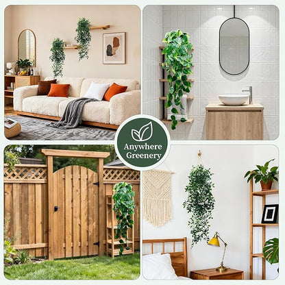 Artificial Hanging Plants for Shelf, 2-Pack Fake Potted Greenery Faux Mandala and Pothos Ivy Vines in Black Pot, Décor for Office Living Room Bathroom Indoor Outdoor